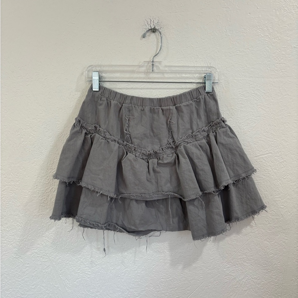 Kirious Los Angeles Gray Wash Tiered Denim Skirt